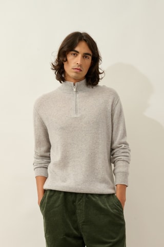 Pull Candice 100% cachemire, 2 fils - Col montant zippé - Gris chiné