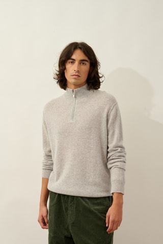 Pull Candice 100% cachemire, 2 fils - Col montant zippé - Gris chiné