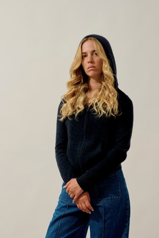 Gilet à capuche Colombis 100% cachemire, 2 fils - Bleu nuit