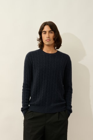 Pull Darri 100% cachemire, 2 fils - Col rond - Bleu nuit