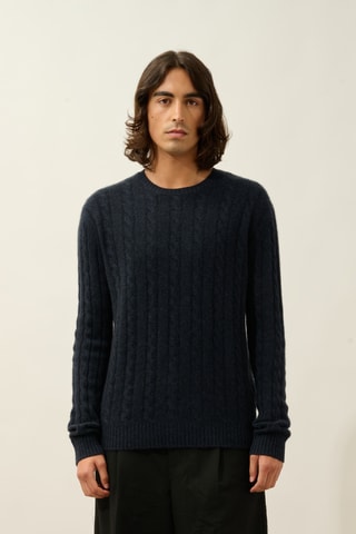 Pull Darri 100% cachemire, 2 fils - Col rond - Bleu nuit