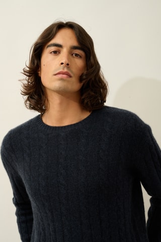Pull Darri 100% cachemire, 2 fils - Col rond - Bleu nuit