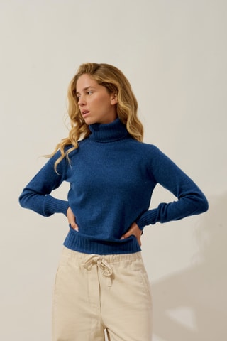 Pull Cassy 100% cachemire, 2 fils - Col montant - Bleu cobalt