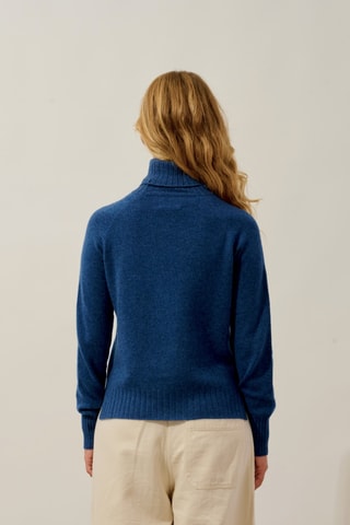 Pull Cassy 100% cachemire, 2 fils - Col montant - Bleu cobalt