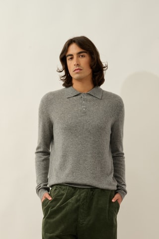 Polo Charvet 100% cachemire, 2 fils - Gris chiné