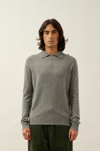 Polo Charvet 100% cachemire, 2 fils - Gris chiné