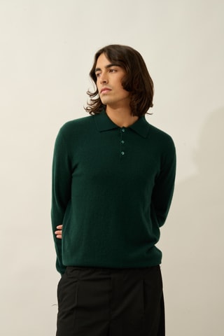 Polo Charvet 100% cachemire, 2 fils - Vert foncé