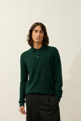 Polo Charvet 100% cachemire, 2 fils - Vert foncé