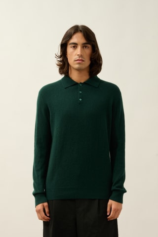 Polo Charvet 100% cachemire, 2 fils - Vert foncé