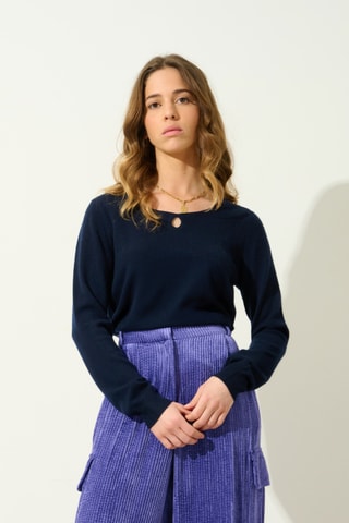 Pull Glyder 100% cachemire, 2 fils - Col rond - Bleu marine