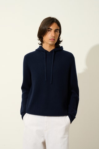 Sweat à capuche Mida 100% cachemire, 2 fils - Bleu marine