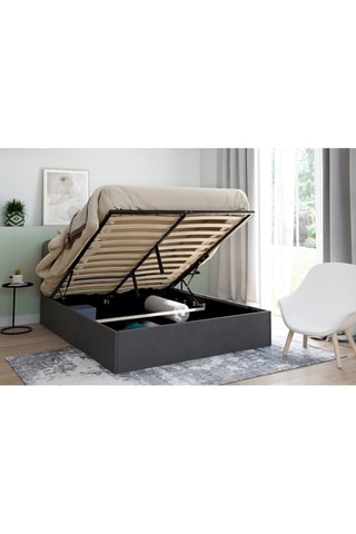 Cama com arrumação e sommier Louise - Cinzento