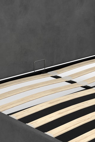 Cama com arrumação em veludo cinzento com sommier e cabeceira de cama 140x190cm