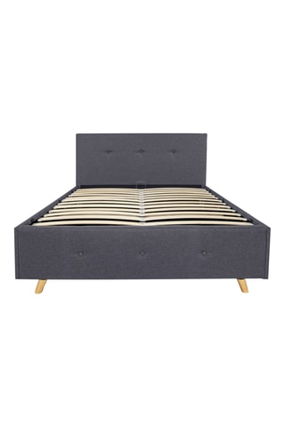 Cama com arrumação em tecido cinzento com sommier e cabeceira de cama 160x200cm