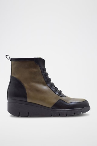 Botins com cunha de couro nappa - Caqui
