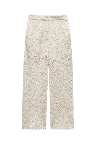 Kanten Cropped Broek -  Beige