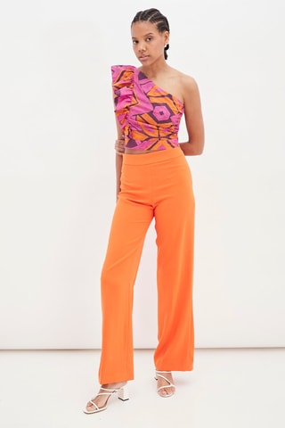 Broek Hoge Taille Wide Legs Oranje