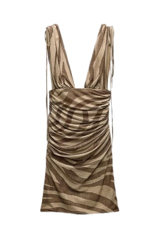 Gedrapeerde Jurk - Beige en Bruin