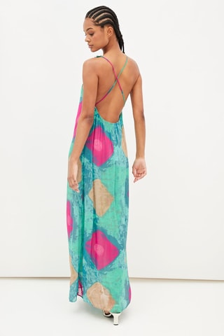 Lange Jurk Turquoise en Roze