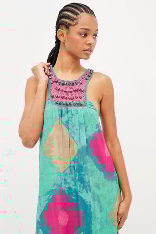 Lange Jurk Turquoise en Roze