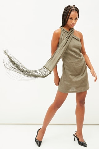 Asymmetrische Linnen Jurk - Groen