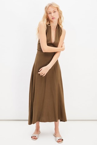 Linnen Midi-jurk - Bruin