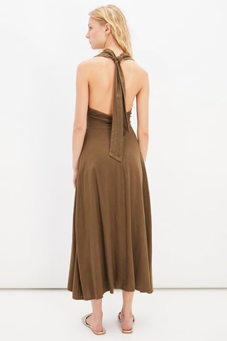 Linnen Midi-jurk - Bruin