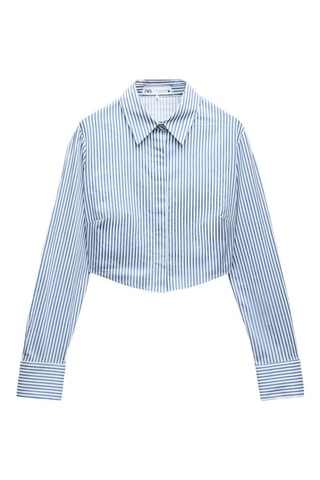 Korte Blouse - Lichtblauw en Wit