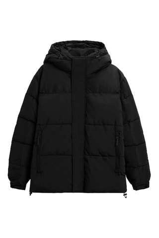 Gewatteerde jas met capuchon - Zwart