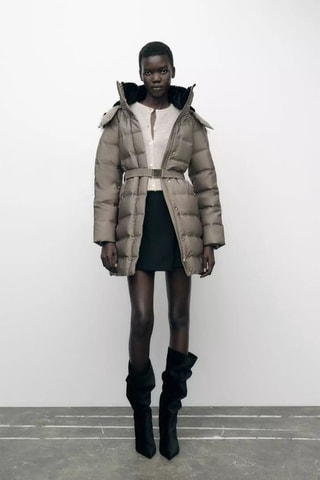 Gewatteerde jas met capuchon - Grijs