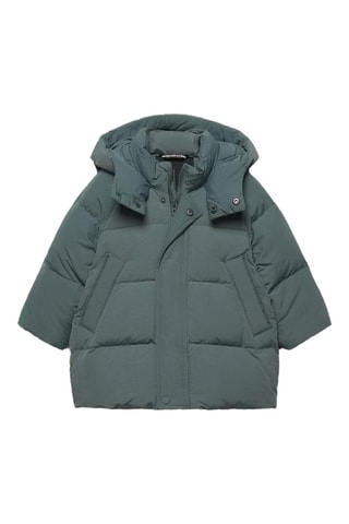 Gewatteerde jas met capuchon - Blauwgrijs