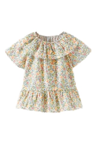 Top met Ruches - Zeegroen en Geel