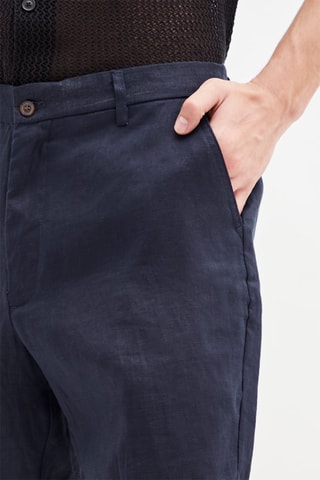 Linnen Bermuda Marineblauw