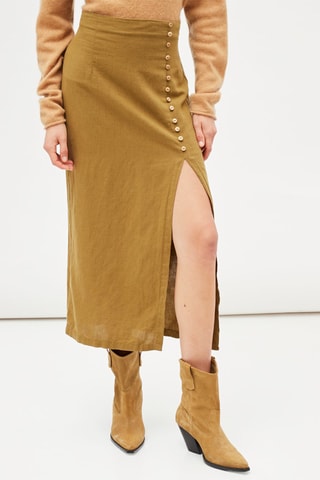 Lange Linnen Rok - Kaki