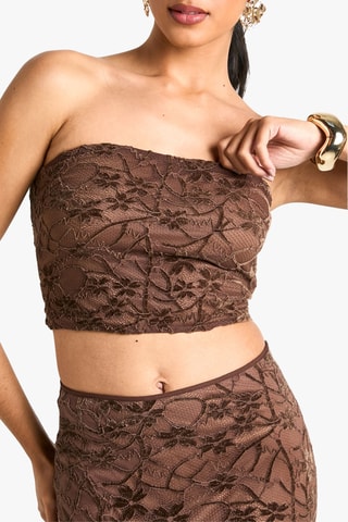 Crop top corpete em renda - Castanho