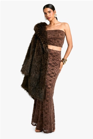 Crop top corpete em renda - Castanho