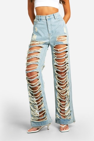 Calças de ganga de cintura alta - Azul-claro