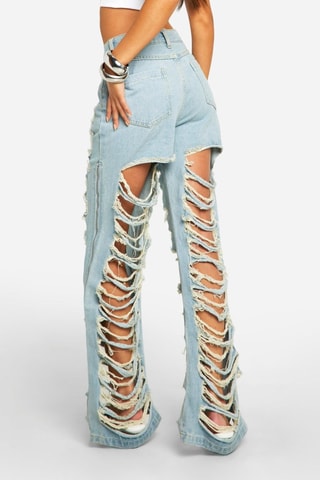 Calças de ganga de cintura alta - Azul-claro