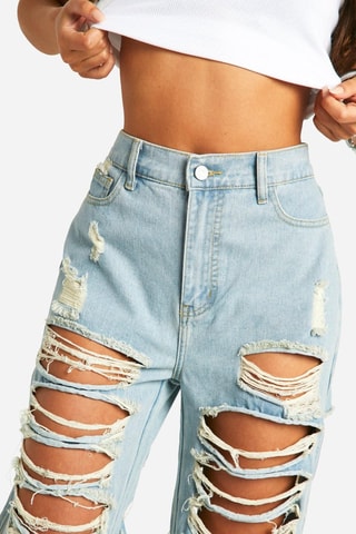 Calças de ganga de cintura alta - Azul-claro