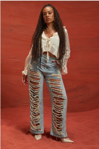 Calças de ganga de cintura alta - Azul-claro