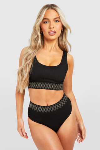 Parte de baixo de biquíni de cintura alta - Preto