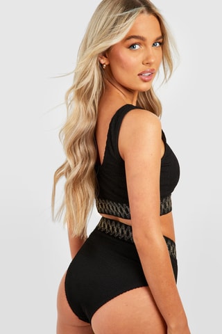 Parte de baixo de biquíni de cintura alta - Preto