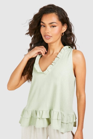 Top com folhos - Verde-claro