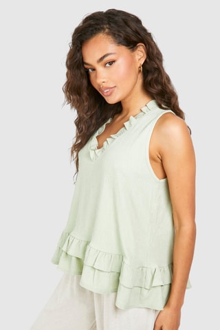 Top com folhos - Verde-claro