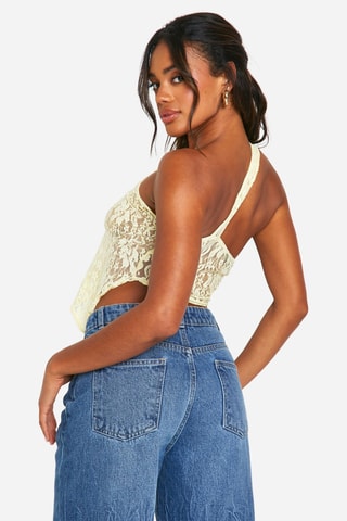 Crop top assimétrico de renda - Amarelo