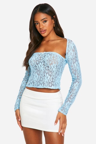 Crop top de renda - Azul-claro