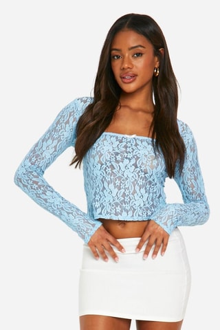 Crop top de renda - Azul-claro