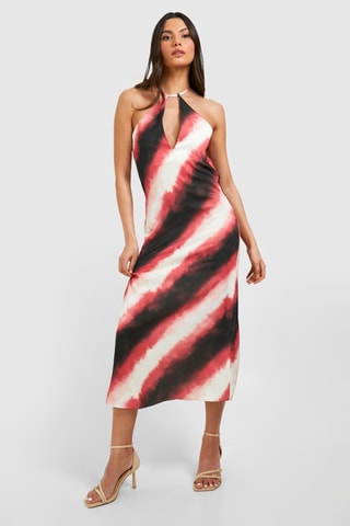 Vestido médio tie and dye - Rosa e preto