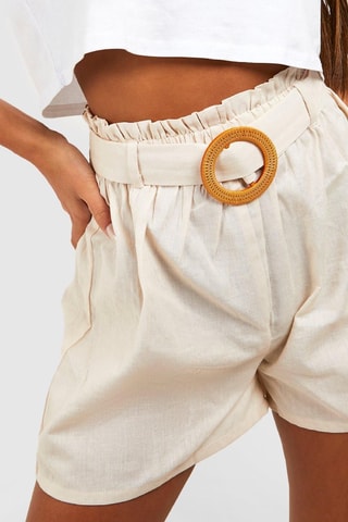 Calções de cintura subida - Bege