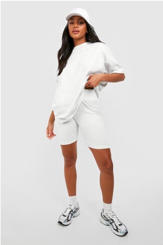 Calções ciclista cintura subida - Cinzento-claro mesclado